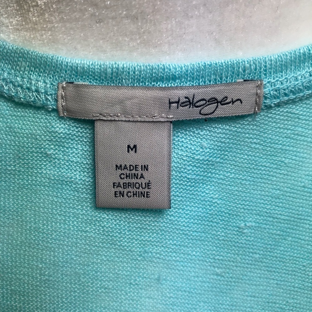 Halogen Linen Racerback Tank Turquoise Size Medium Summer - Picture 7 of 8
